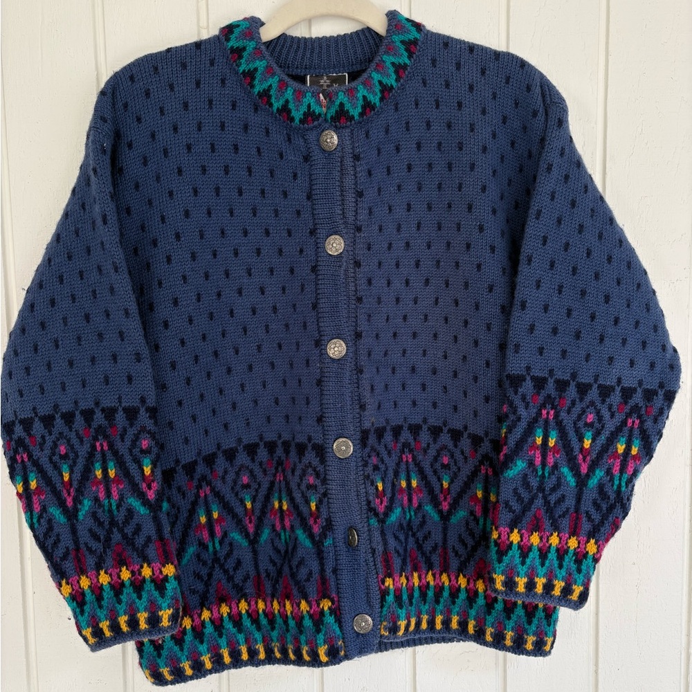 Vintage Dale of Norway Wool Cardigan Sweater Jumper Button Front Womens Medium